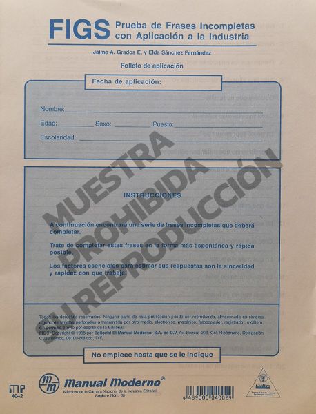 Folleto de aplicación Paq. 25 Prueba de frases incompletas con aplicación a la industria - FIGS