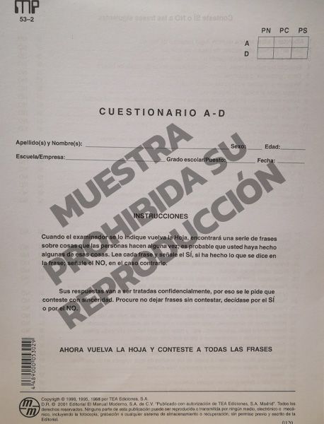 Cuestionario de conductas antisociales-delictivas A-D Cuestionario A-D Paq 25