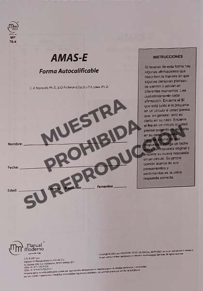 Escala de ansiedad manifiesta en adultos Formas Autocalificables AMAS-E P 5