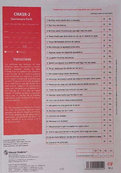 Escala de ansiedad manifiesta en niños revisada Cuestionario Perfil Paq 15