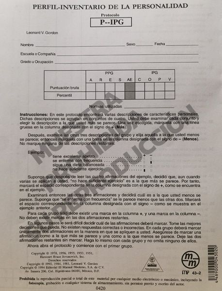 Protocolo Tetradas Paq. 25 Perfil - Inventario de la personalidad P-IPG